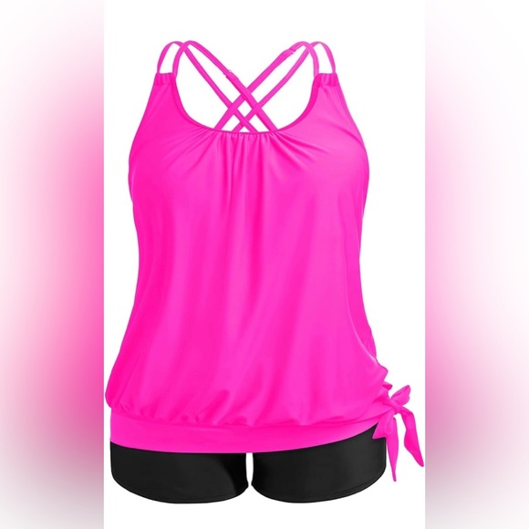 Women Plus Size Two Piece Tankini Swimsuit Tummy Control with Boy Shorts Size 18 - Picture 6 of 6